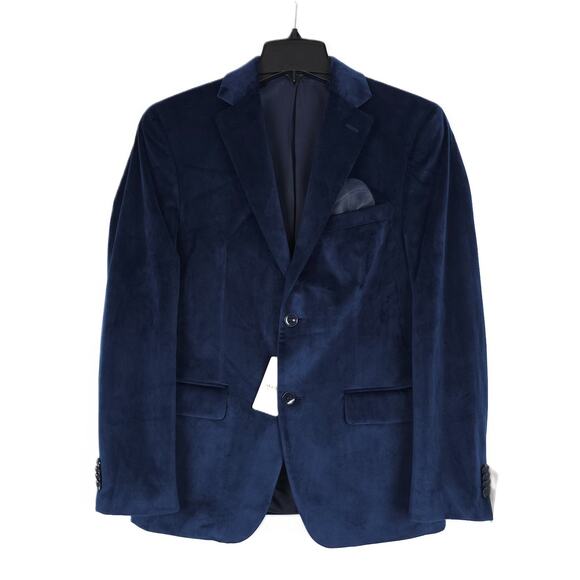 Alfani Men's Slim-Fit Velvet Sport Coat Blazer Blue Solid 38L NWT - Picture 1 of 7